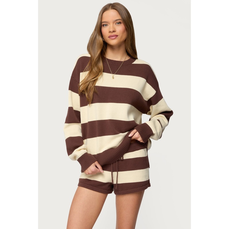 Riley Oversized Striped Sweater BROWN-AND-BEIGE XS