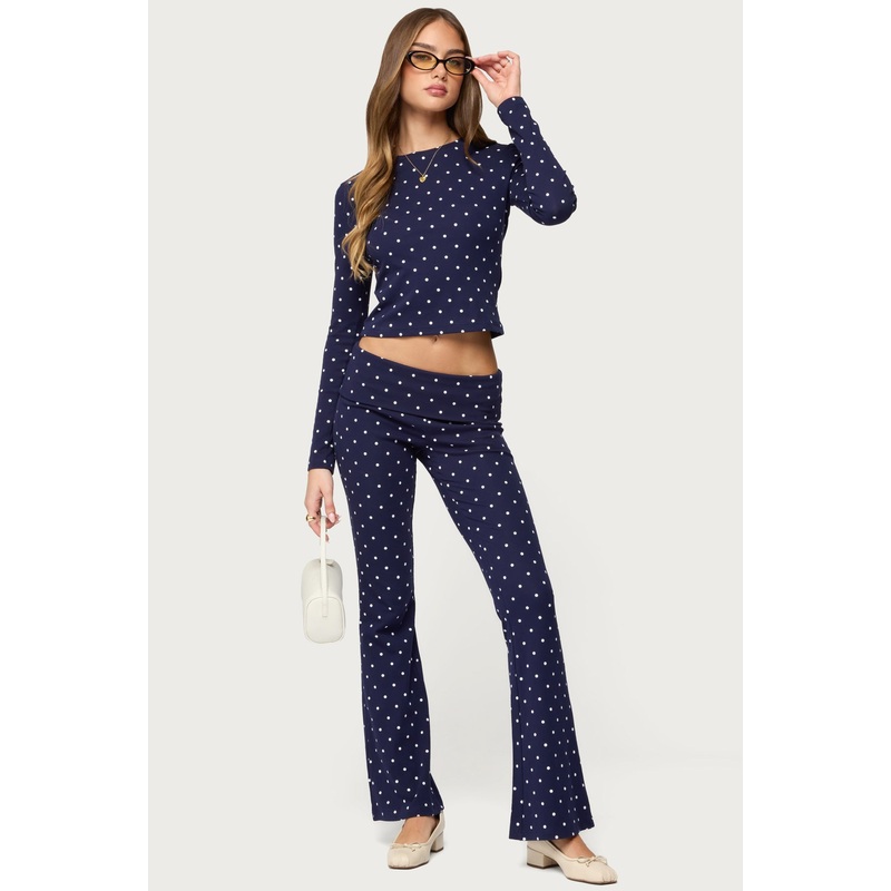 Daliya Polka Dot Fold Over Pants NAVY XS