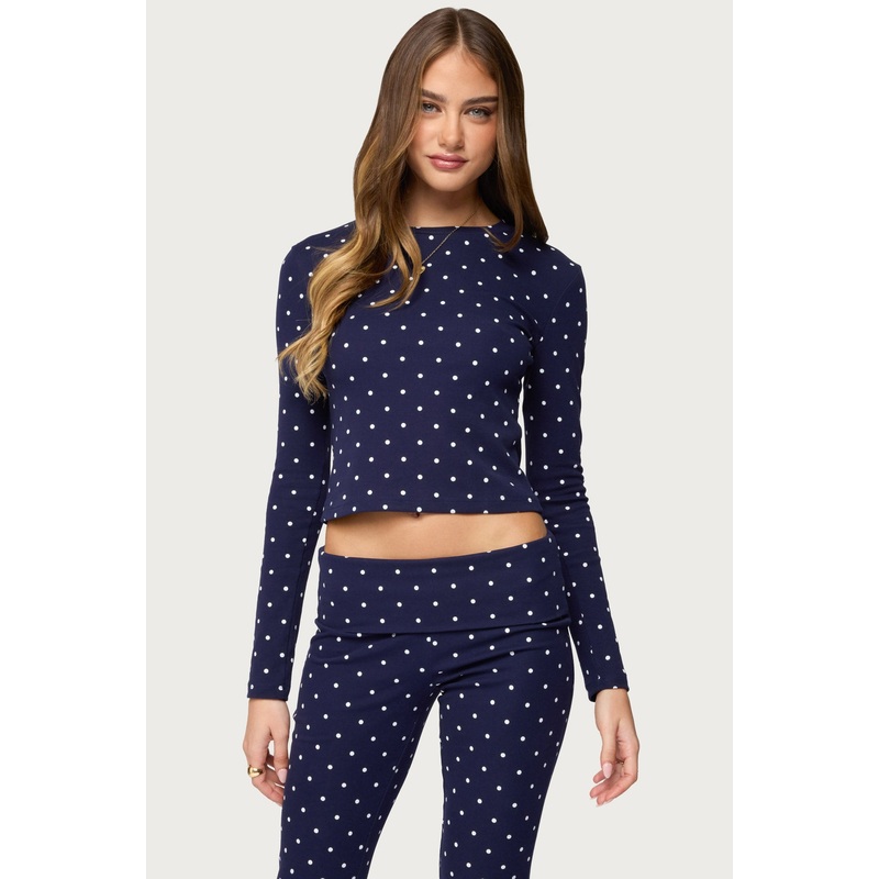 Daliya Polka Dot Long Sleeve Top NAVY XS