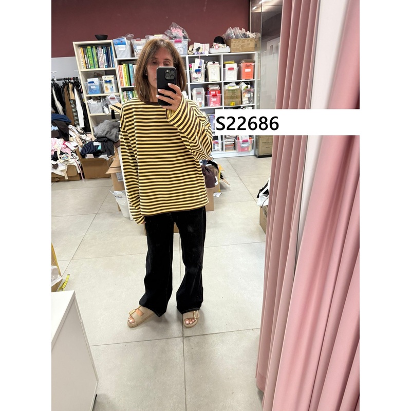 Jodie Oversized Striped Long Sleeve Top BROWN-AND-YELLOW XS