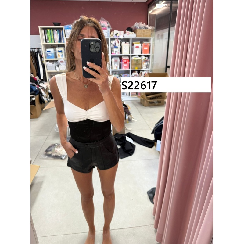 Leandre Contrast Satin Effect Boned Top BLACK-AND-WHITE XS