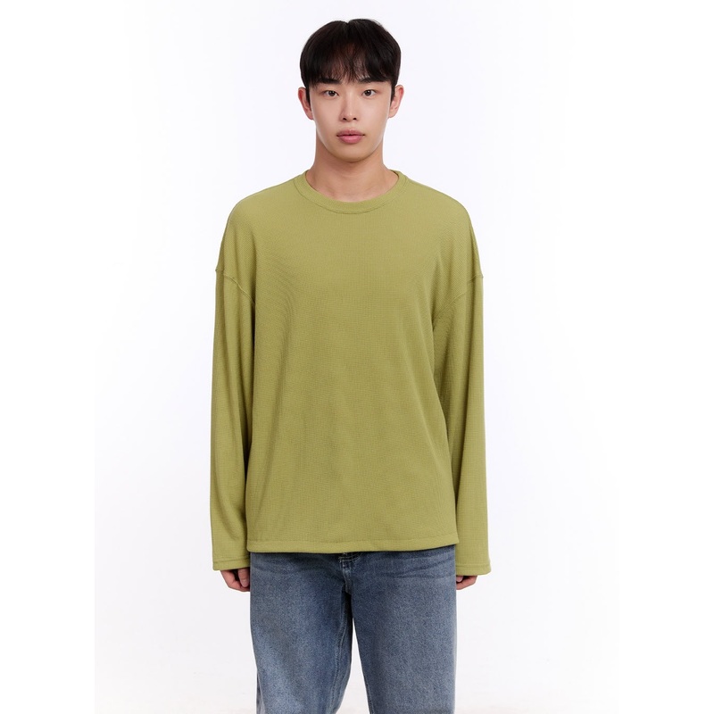 Men’s Oversized Waffle-Knit Long Sleeve Tee IM512 Light green M/L