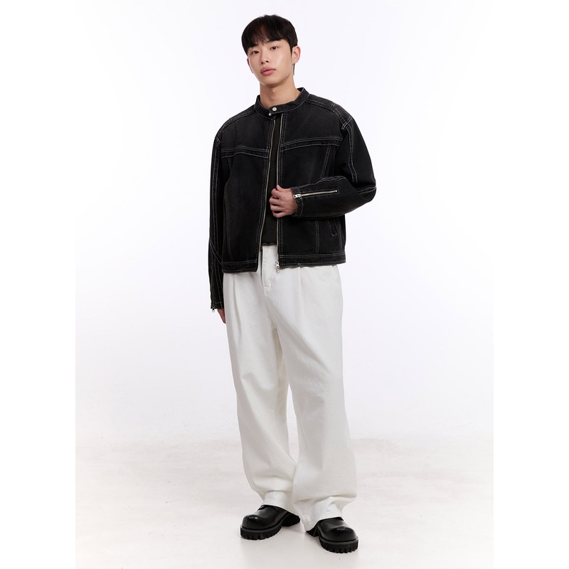 Men’s Stitched Pintuck Cotton Pants IM512 White S