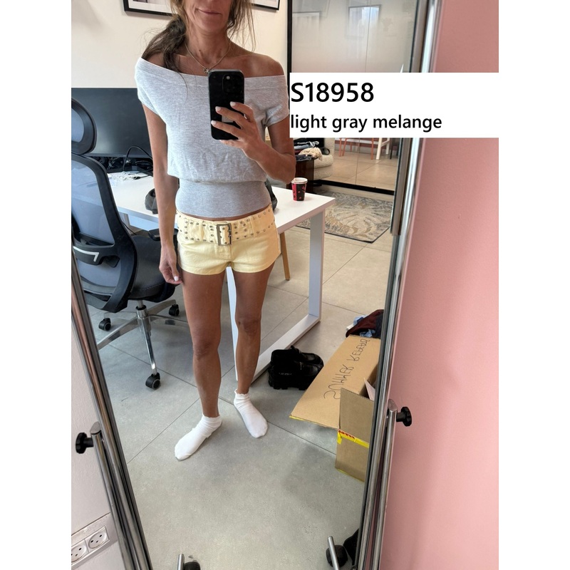 Michaela Off Shoulder Knit Top LIGHT-GREY-MELANGE XS