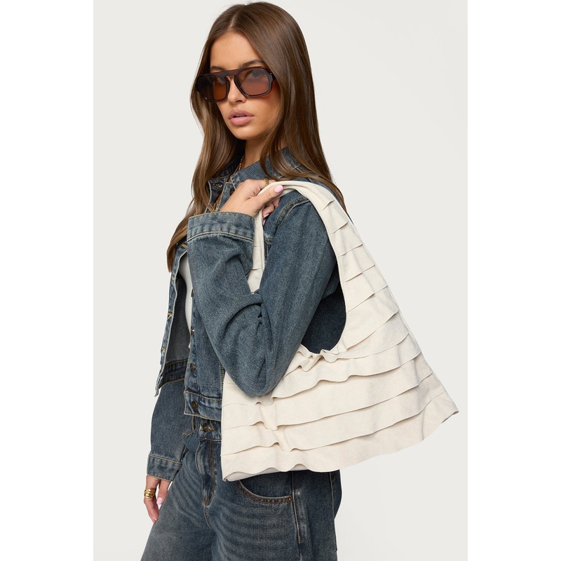 Ruffled Faux Suede Shoulder Bag CREAM OS