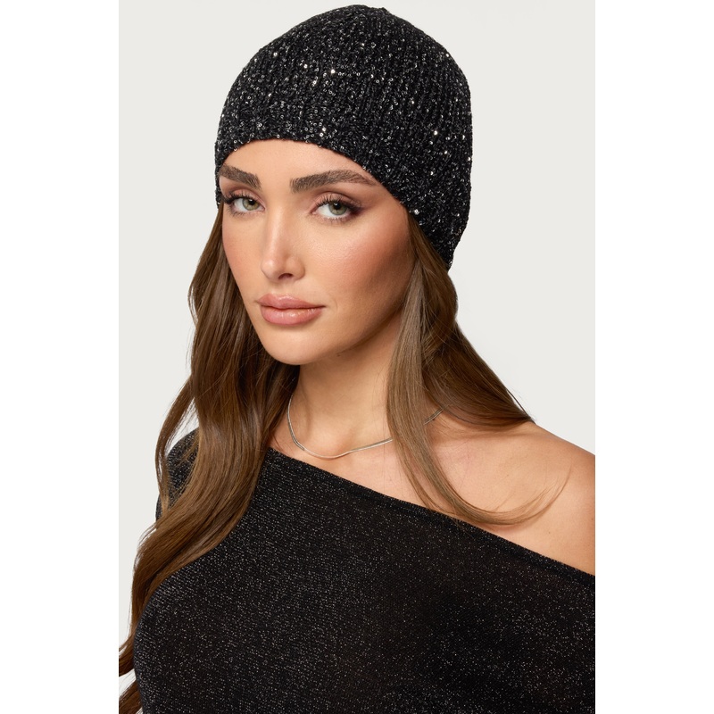 Sequin Knit Beanie BLACK OS