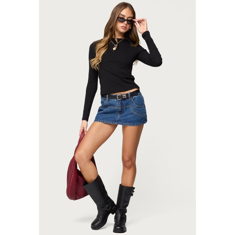 Stitched Up Denim Mini Skort BLUE-WASHED XS