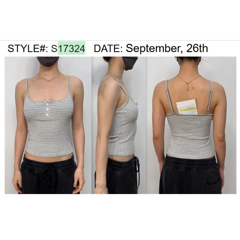 Striped Henley Tank Top WHITE-AND-BLACK XS