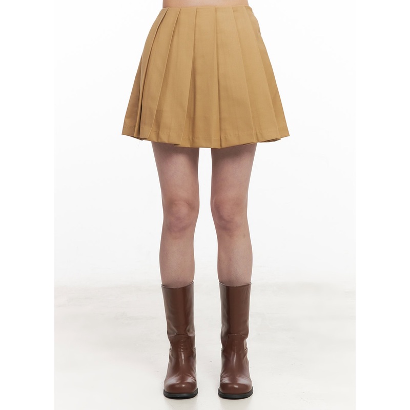 Basic Pleated Mini Skirt  CM512 Beige S