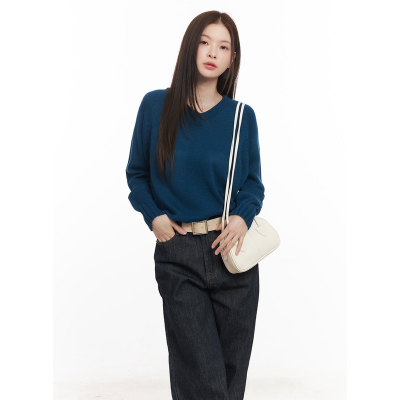 Basic Relaxed-Fit V-Neck Sweater CM512 Blue S/M