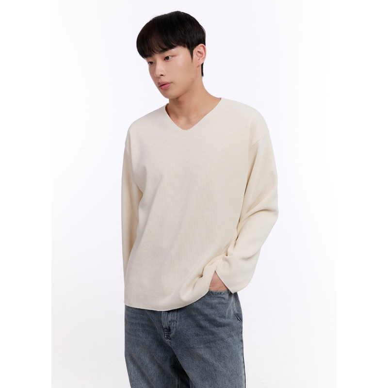 Men’s Oversized V-Neck Sweater IM512 Light beige M/L