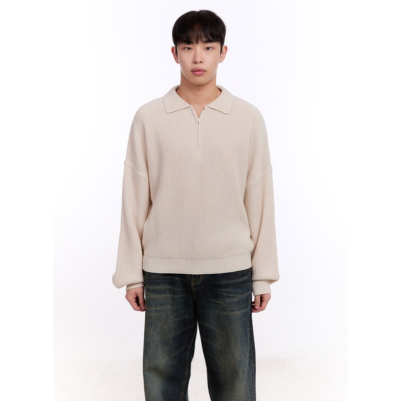 Men’s Ribbed Half-Zip Sweater IM512 Light beige M/L