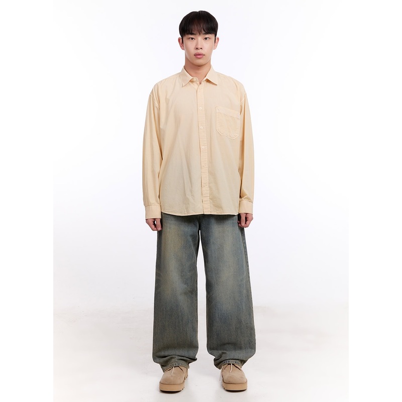 Men’s Wide-Fit Washed Baggy Jeans IM512 Blue S