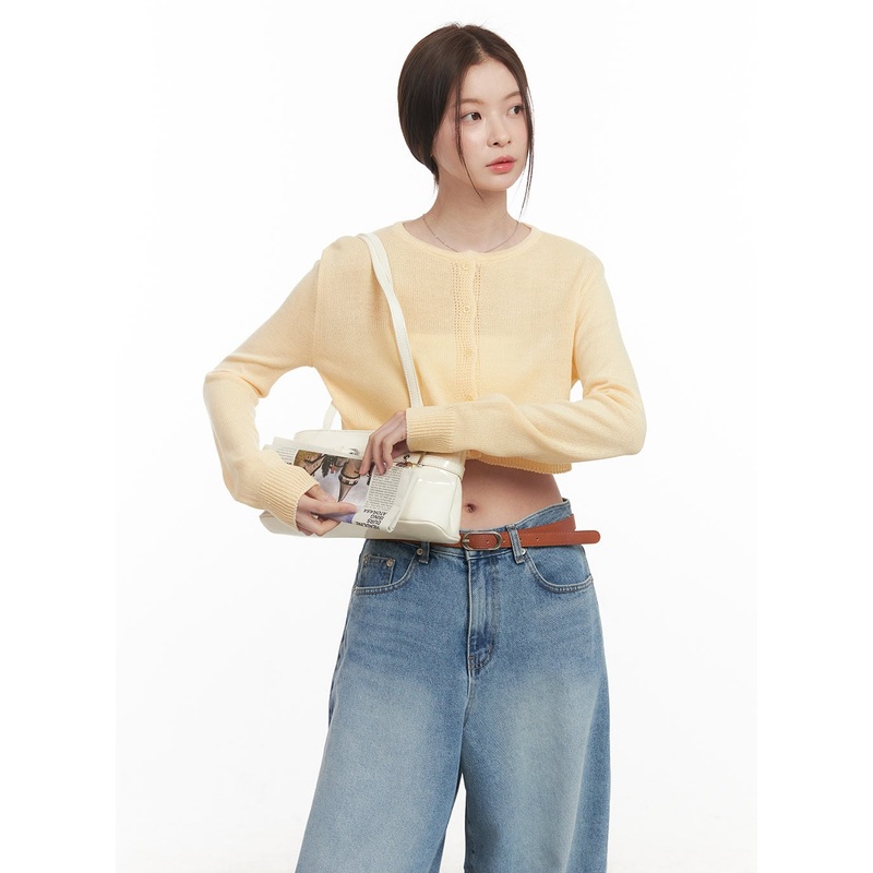 Round Neck Cropped Cardigan CM512 Yellow S/M