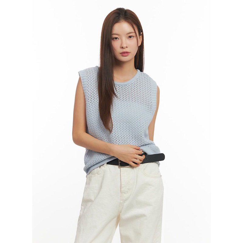 Round Neck Sleeveless Sweater IM513 Light blue S/M