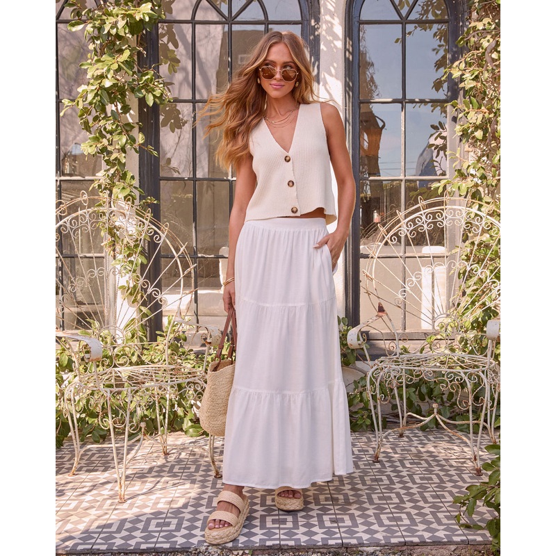 Burst of Bliss Tiered Maxi Skirt White XS