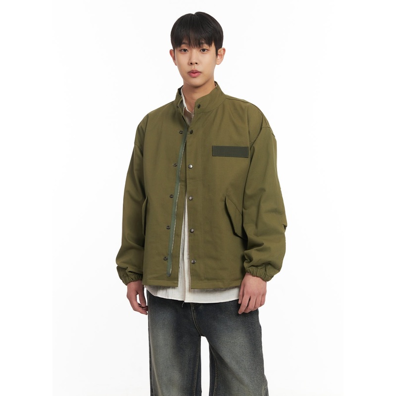 Men’s Buttoned Zip-Up Coat IM514 Dark green M/L