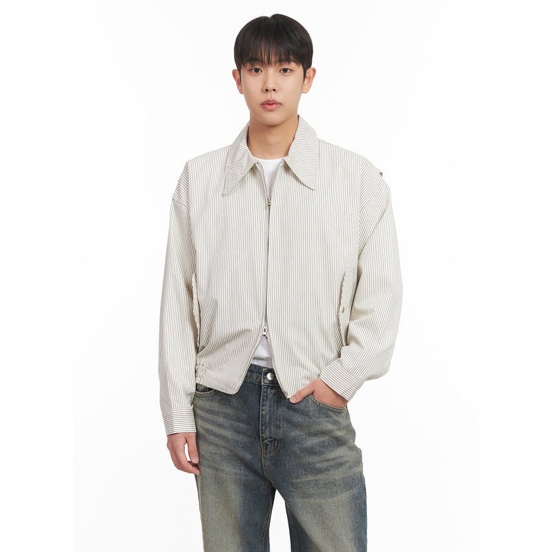 Men’s Cotton Striped Zip-Up Jacket IM517 Light gray M/L