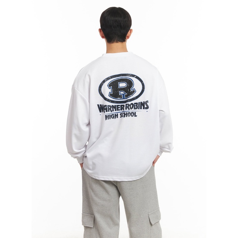 Men’s Graphic Oversized Long Sleeve Tee IM517 White M/L