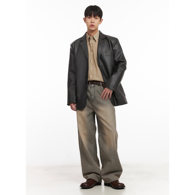 Men’s Washed Straight-Leg Jeans IM514 Gray XS