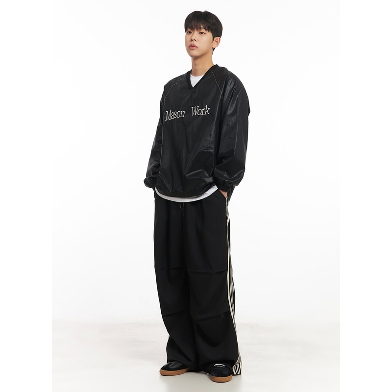 Men’s Wide-Fit Striped Sweatpants IM517 Black M/L