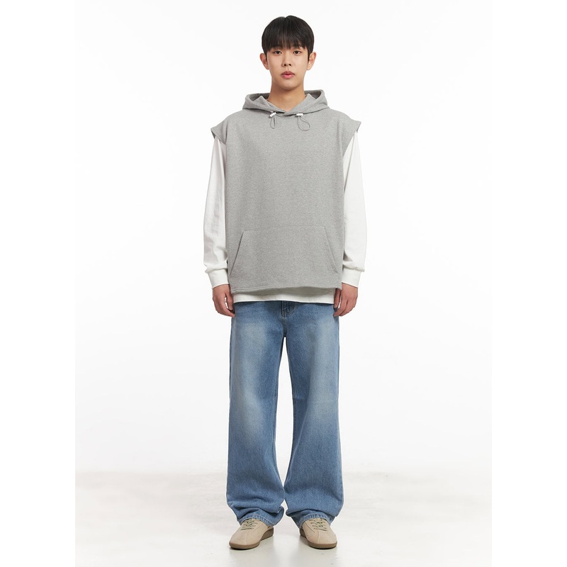 Men’s Wide-Fit Washed Jeans IM517 Light blue S