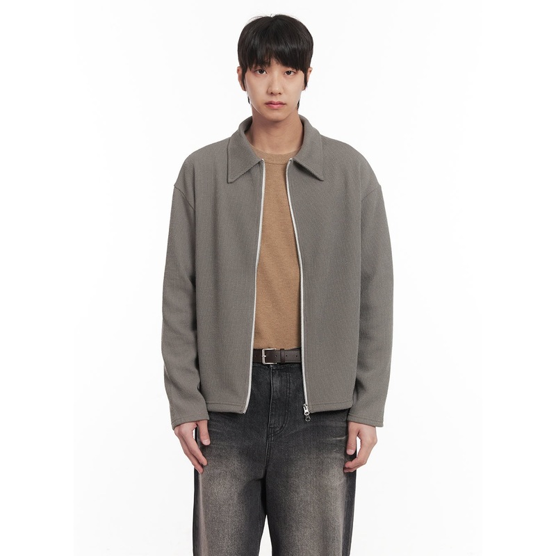 Men’s Zip-Up Collared Cardigan Jacket IM518 Dark green M/L