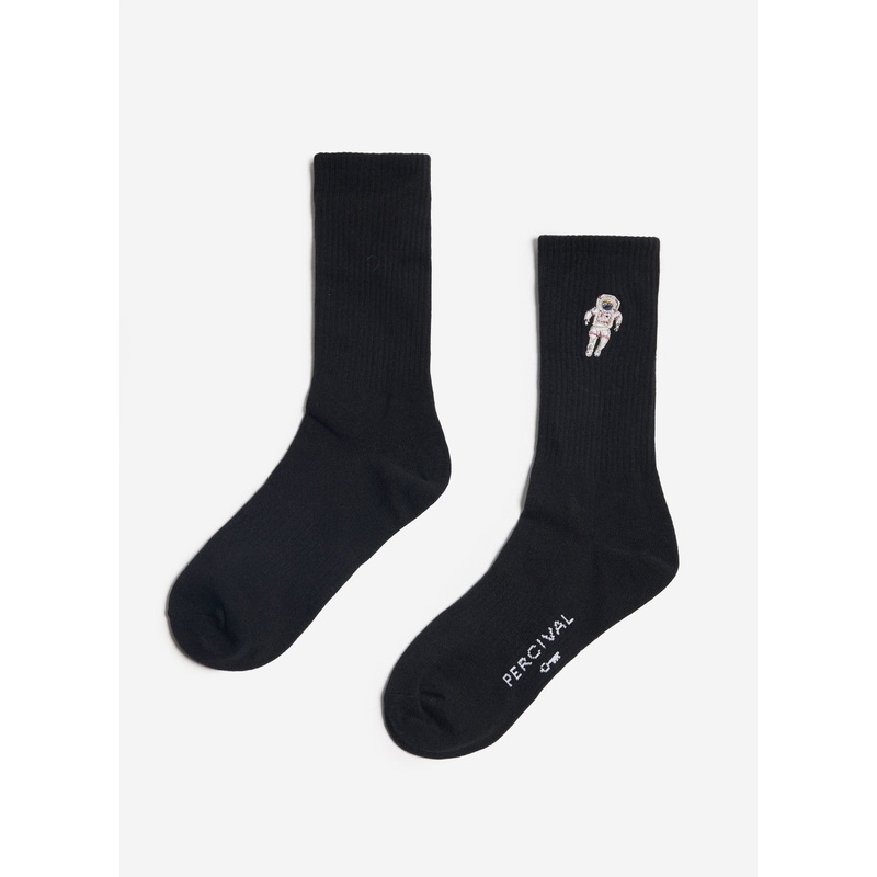 Spaceman Embroidered Socks | Black OS