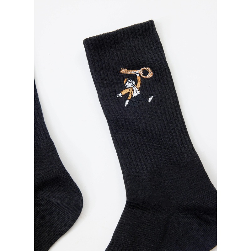 World Key Embroidered Socks | Black OS