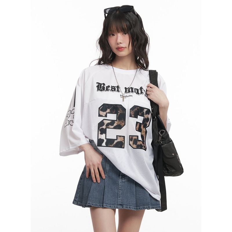 23 Oversized Leopard Graphic T-Shirt CM519 White M/L