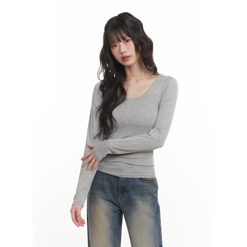 Essential U-Neck Long Sleeve Top CM519 White S/M