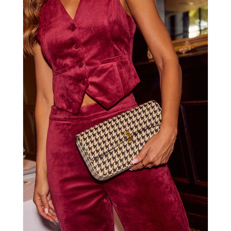 Izzy Houndstooth Shoulder Bag Black O/S