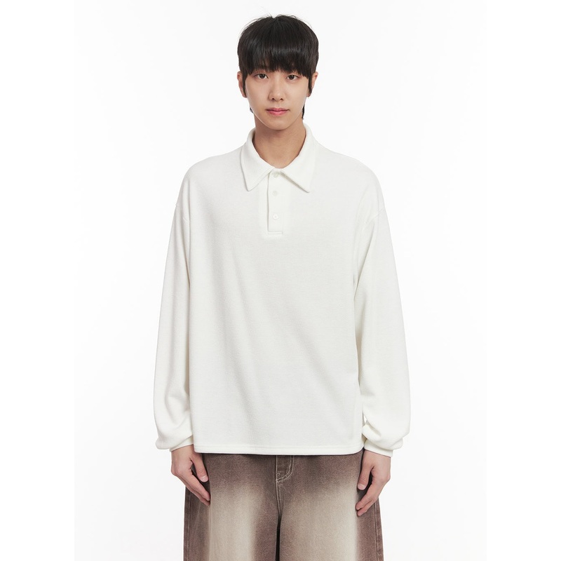 Men’s Collared Long Sleeve Shirt IM519 White M/L