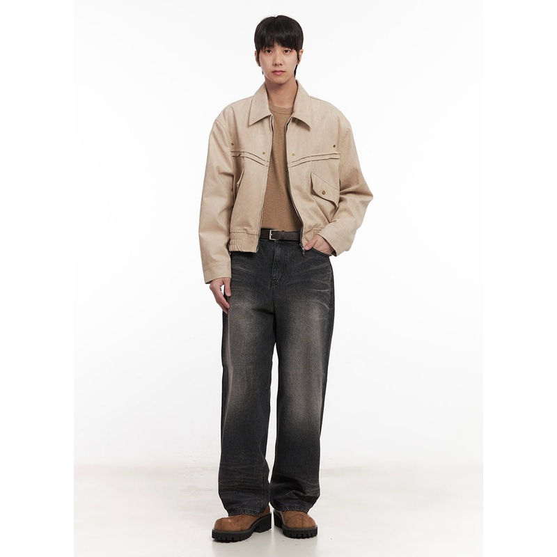 Men’s Washed Wide-Leg Jeans IM518 Black XS