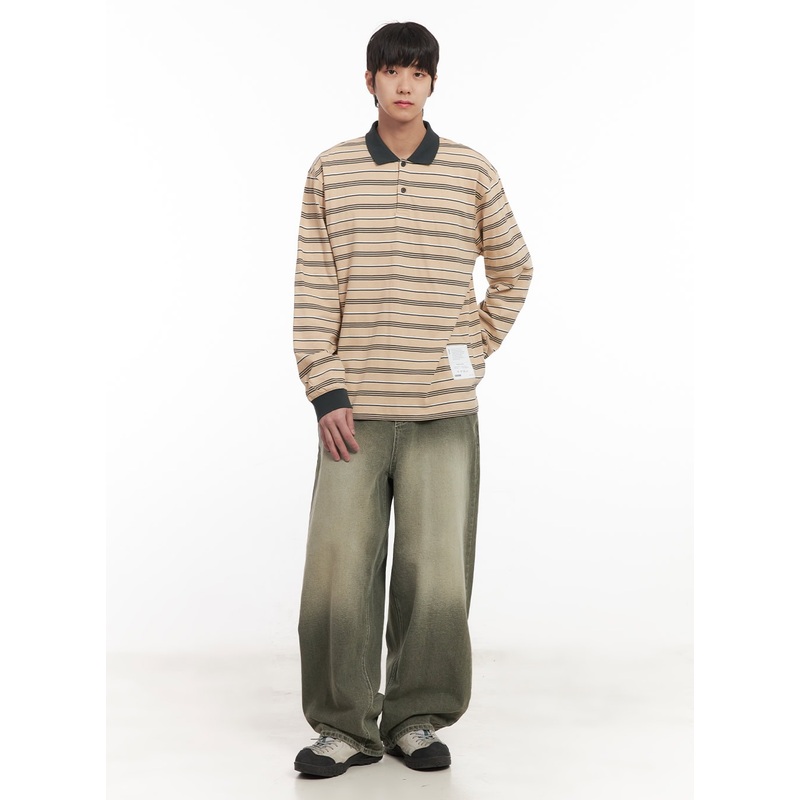 Men’s Wide-Fit Washed Jeans (Dark Green) IM519 Dark green S