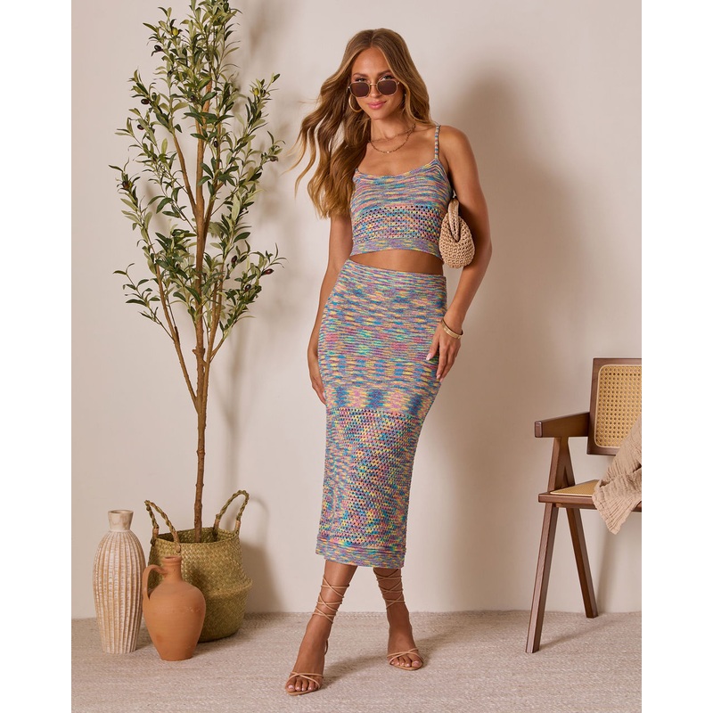 Vaycay Bound Abstract Midi Skirt Blue Multi XS