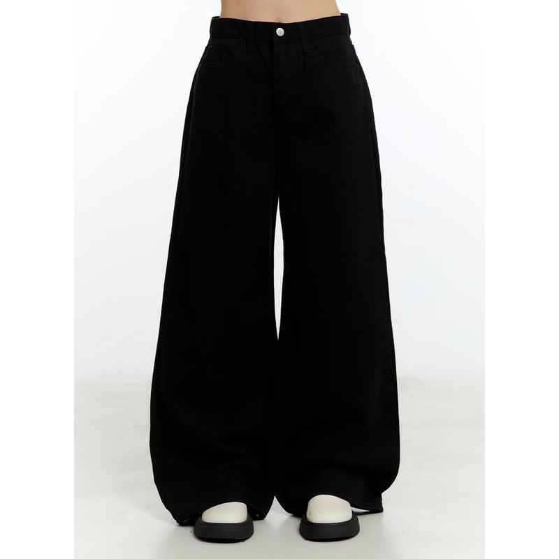 Solid Cotton Wide-Leg Trousers CM521 Black S