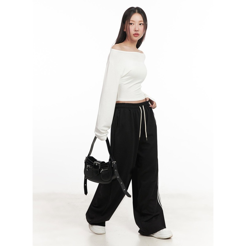 String Buttoned Trackpants IM524 Black S/M