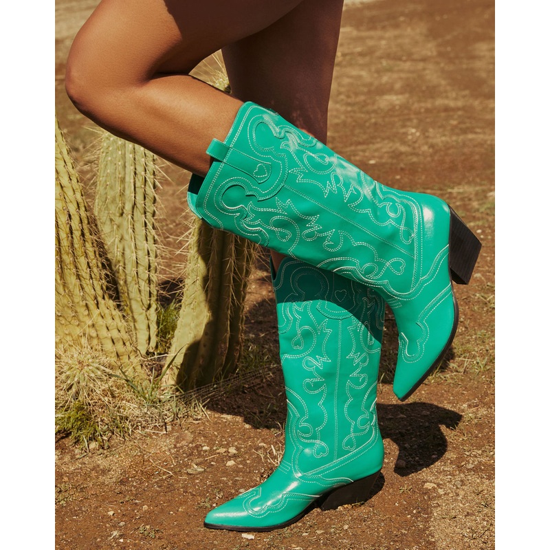 Festival Funk Stitched Western Boots Teal 5