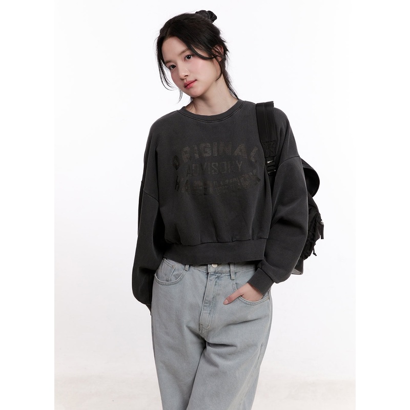 Graphic Loose-Fit Cropped Sweatshirt CM526 Dark gray M/L
