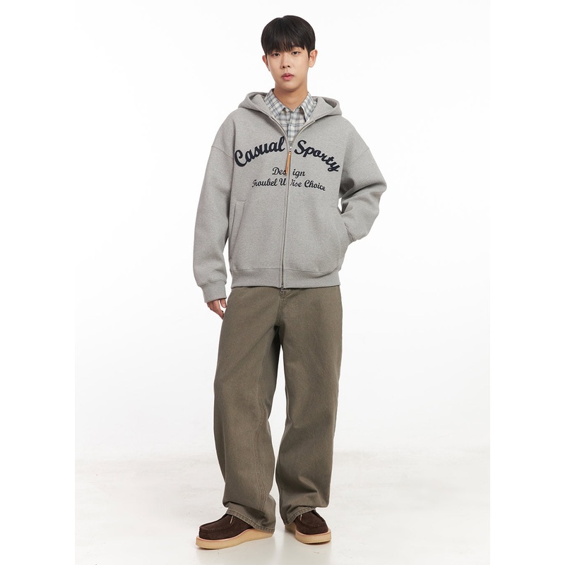 Men’s Cotton Washed Wide-Leg Pants IM527 Brown S