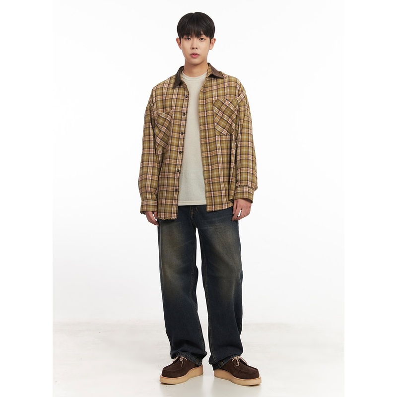 Men’s Vintage Washed Wide-Leg Jeans IM527 Dark blue S