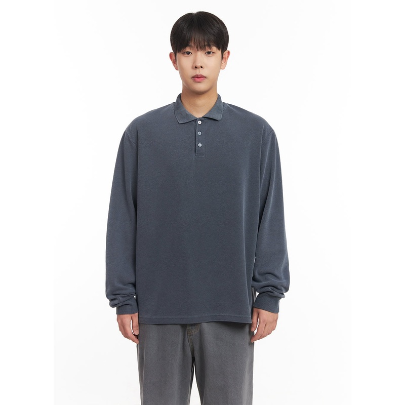 Men’s Washed Cotton Collared T-Shirt IM527 Dark blue M/L