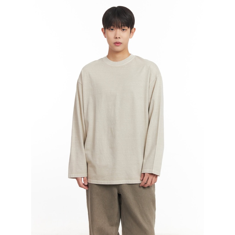 Men’s Washed Long-Sleeve T-Shirt IM527 Light beige M/L