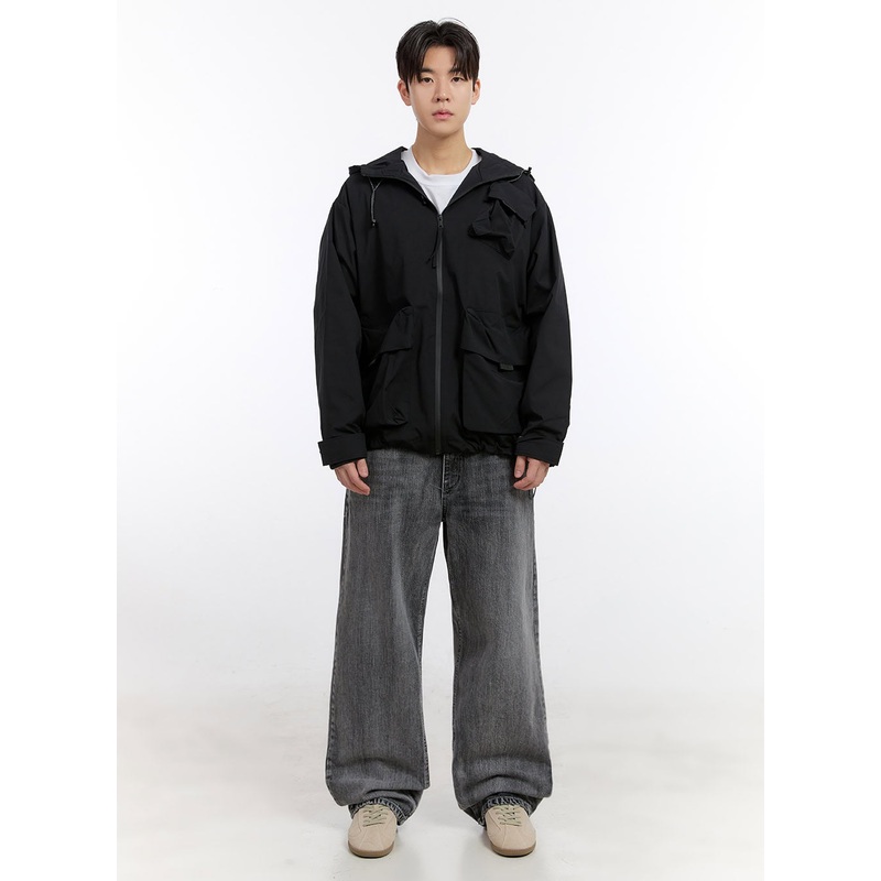 Men’s Washed Wide-Fit Jeans IM525 Dark gray S