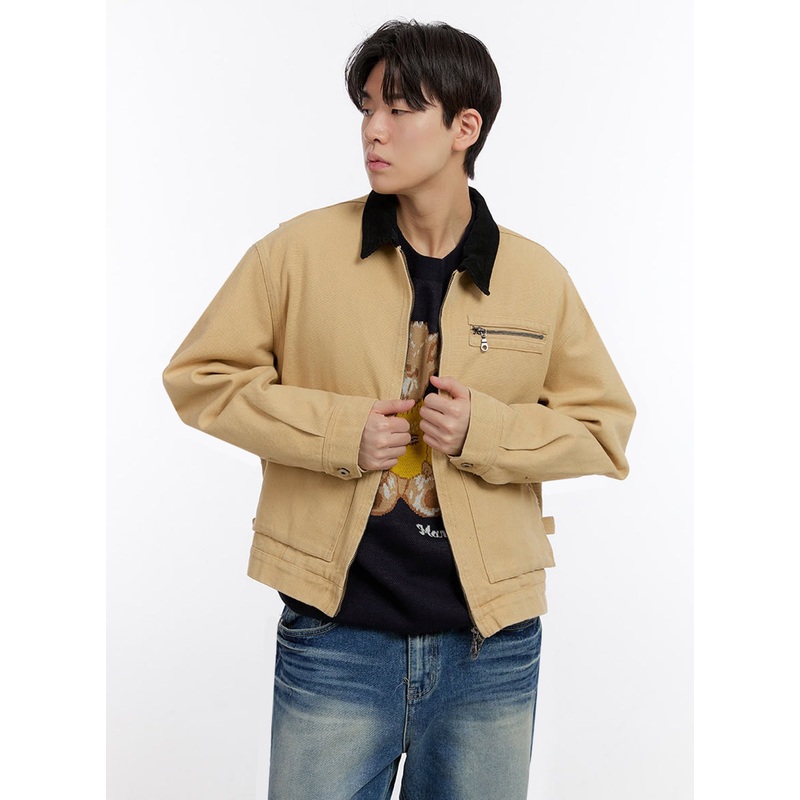 Men’s Zip-Up Carpenter Jacket IM525 Beige M/L
