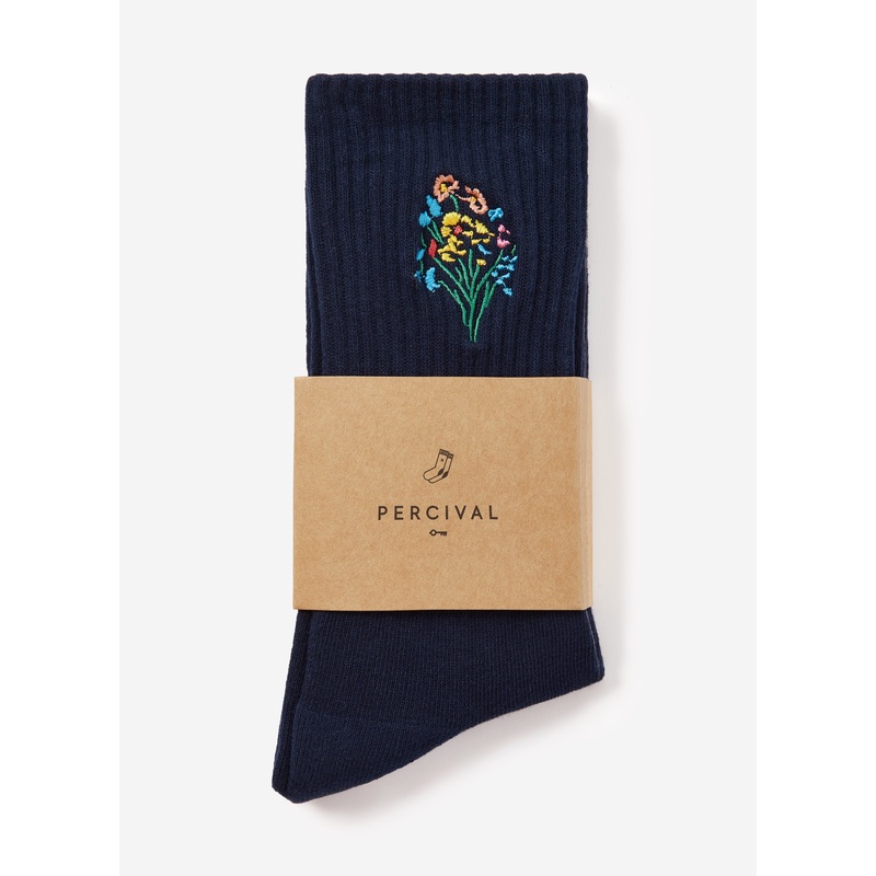 Wax Bouquet Embroidered Socks | Navy One Size