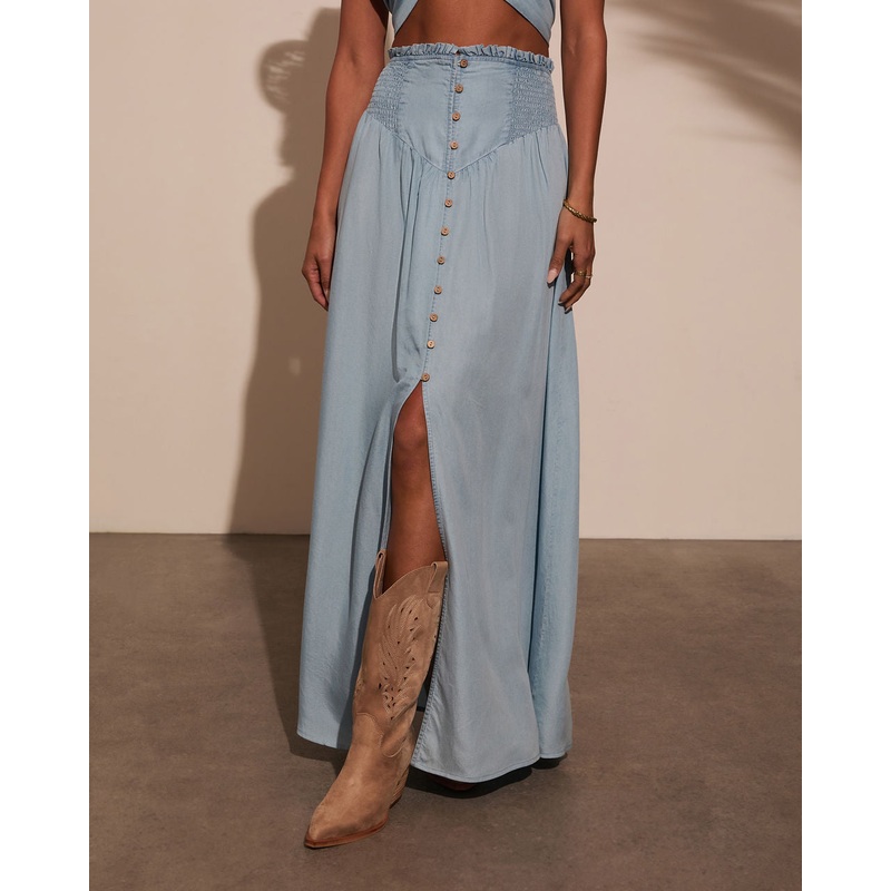 Briena Chambray Maxi Skirt Light Wash XS