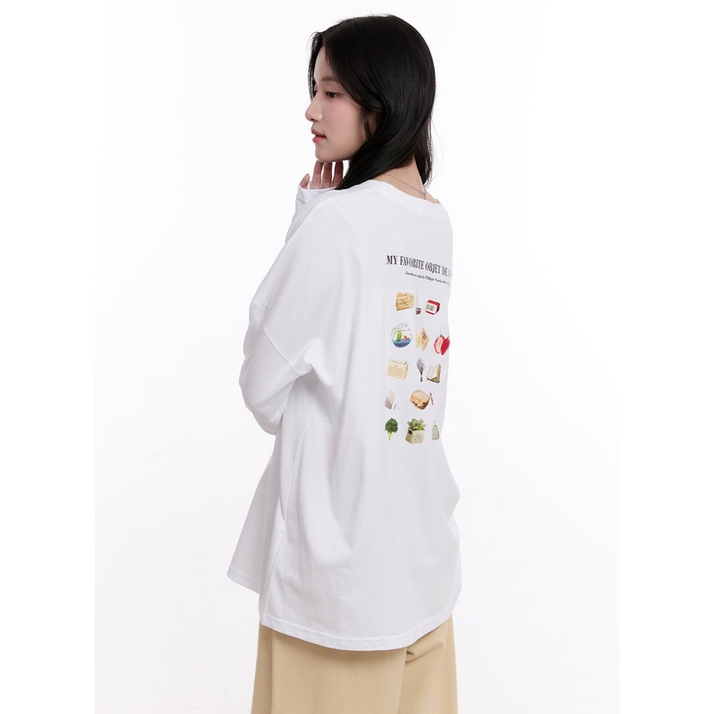 Graphic Oversize Long-Sleeve T-Shirt CM527 White M/L