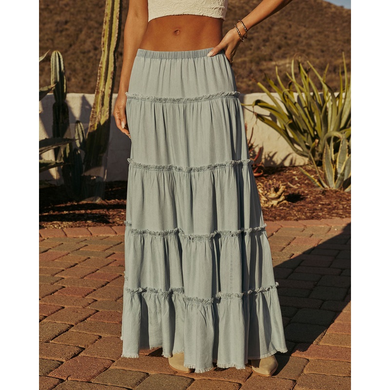 Sandie Tiered Chambray Maxi Skirt Light Chambray S